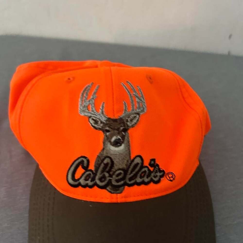 Cabelas Embroidered Deer Hunting Cap Blaze Orange Brown Snapback